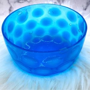 Turquoise Blue Glass Bowl with Bubbles About 4.5” Across 2.75” Tall